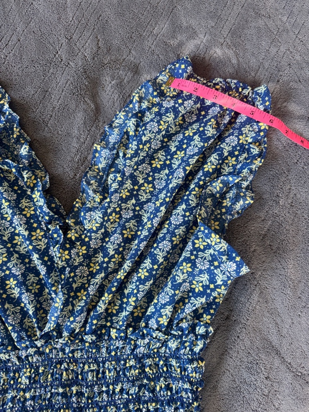 Max Studio Blue Floral Smocked-Waist Jumpsuit - Picture 6 of 9